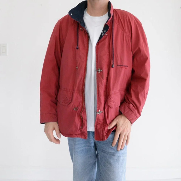 Vintage Bound for Peyton Red  Utility Nautical with Hidden Hood Jacket - Picture 2 of 14